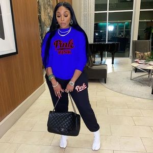 Women's Letter Print Sweatshirt High Waist Pant